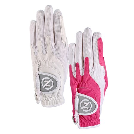 Zero Friction Ladies Synthetic Performance Golf Glove, White & Pink, PK2 GL10015